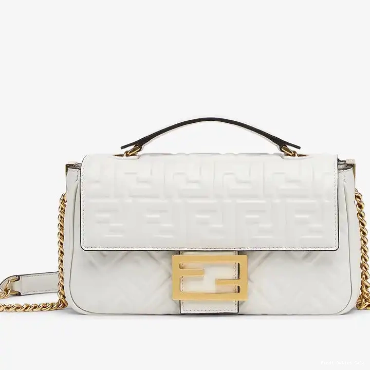 Affordable FF In Chain Baguette Motif Midi Nappa Leather Bag White Fendi 0702